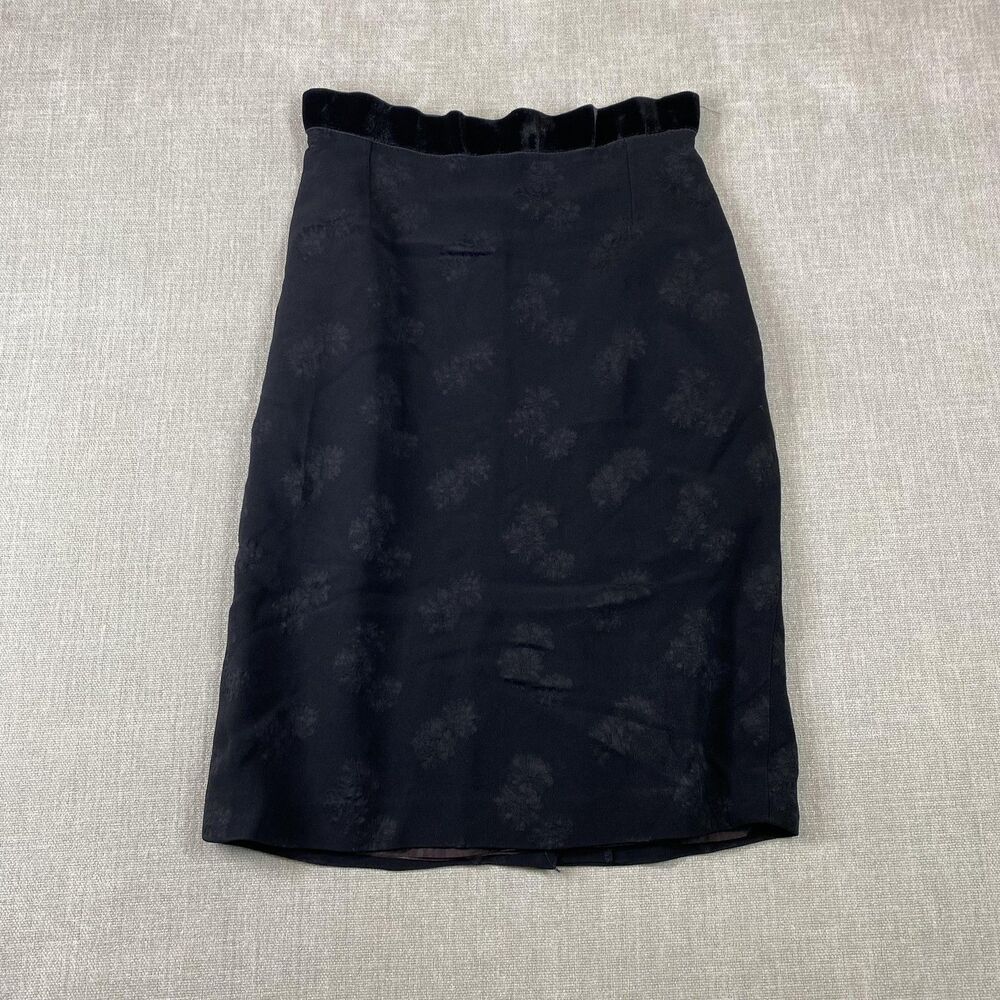 Vintage Valentino Miss V Skirt Womens Small Black Velvet Floral Pencil Italy